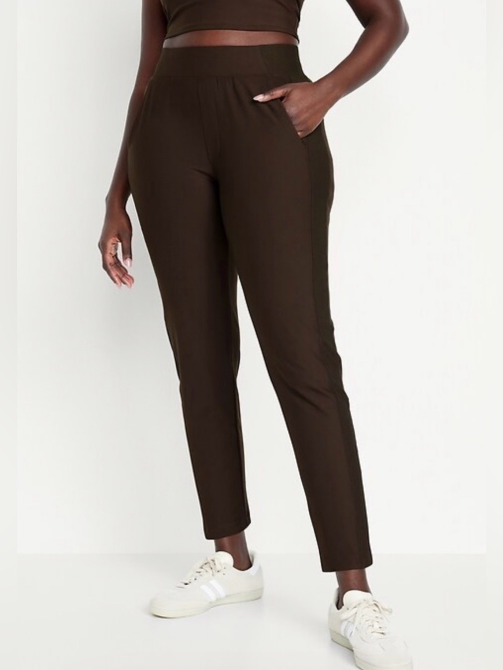 Old Navy Chocolate Brown High-Waisted PowerSoft Combination Taper Pants
